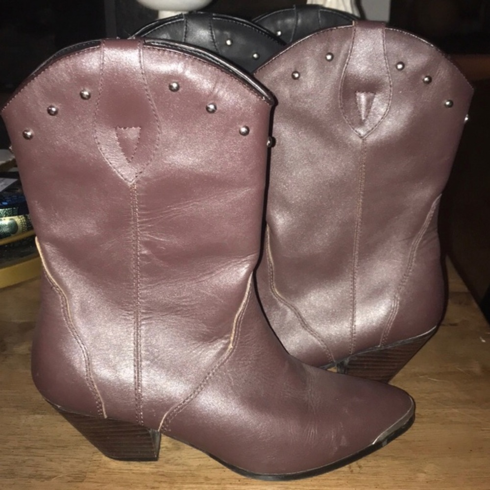 Genuine Leather Studded Short Cowboy Boots